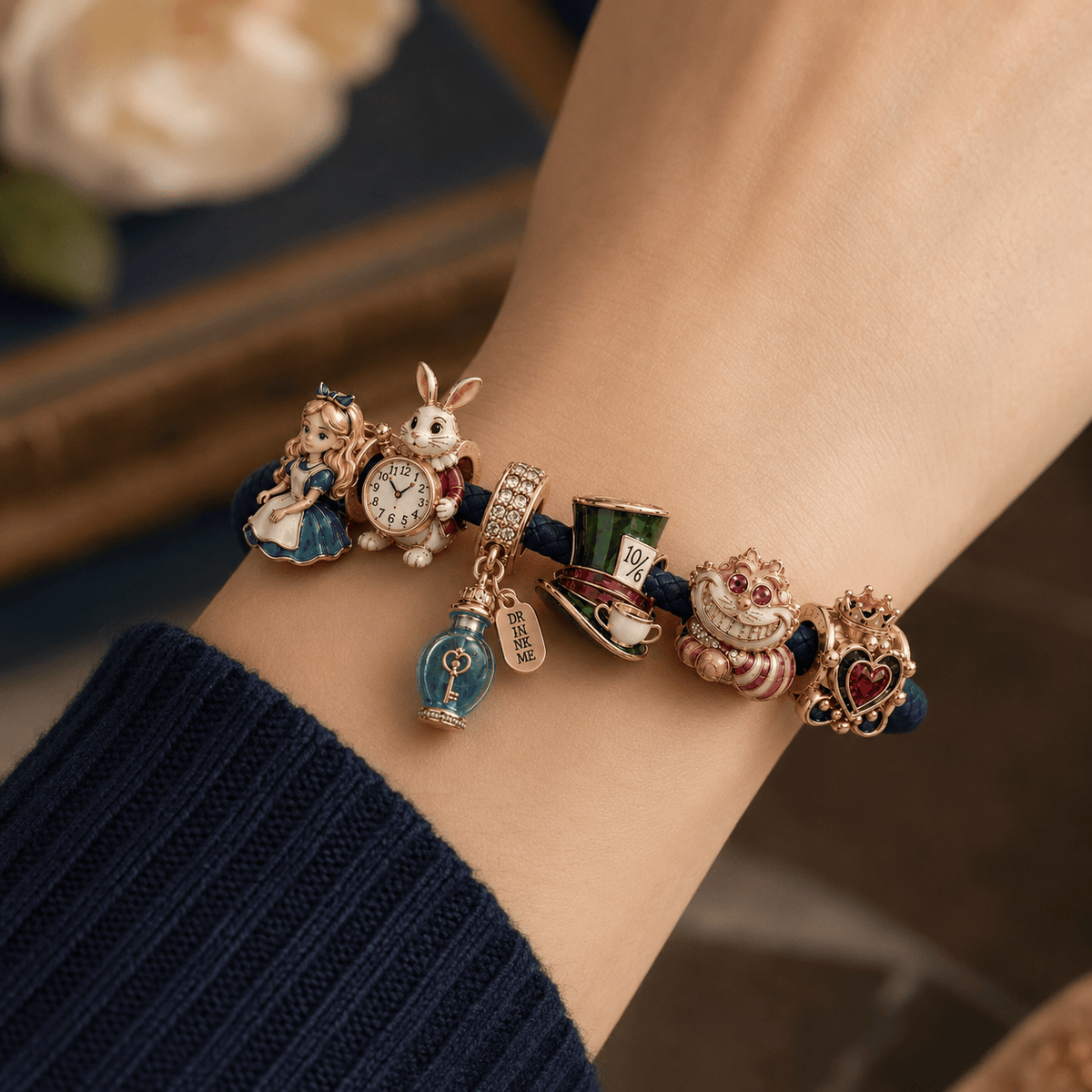 ALW round braided leather cord Charm Bracelet Set NHVH