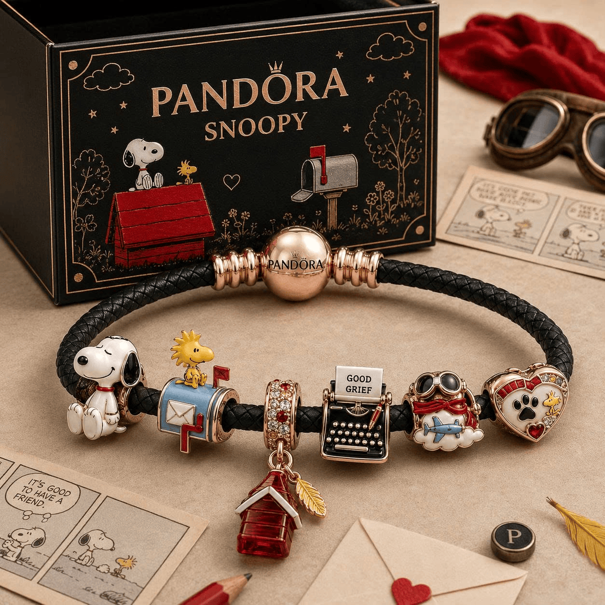 SPNY round braided leather cord Charm Bracelet Set NHVH